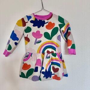 Colorful Mini Boden Sweatshirt Dress 4T with Rainbow and Floral Print